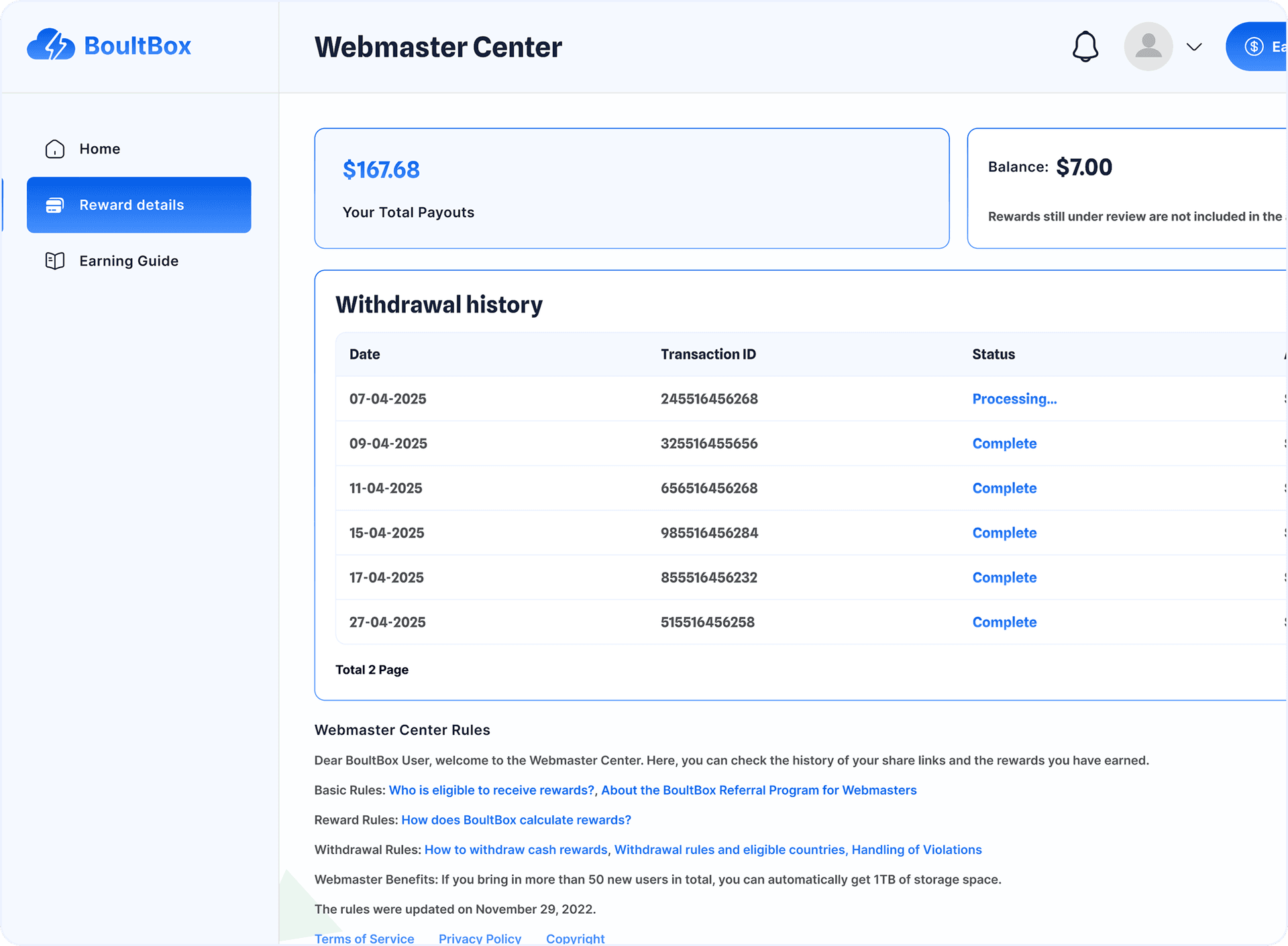 Earnings Dashboard